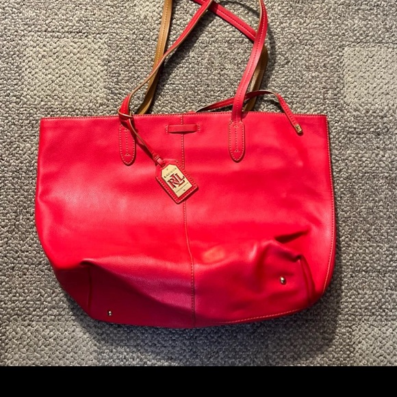 Lauren Ralph Lauren Bags Ralph Lauren Red Leather Shoulder Bag Tote